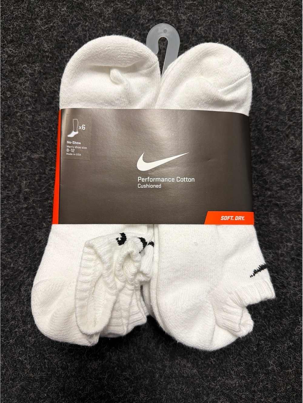 Nike Men's Performance Cotton Cushion No-Show Socks 6-Pack White Size 8-12